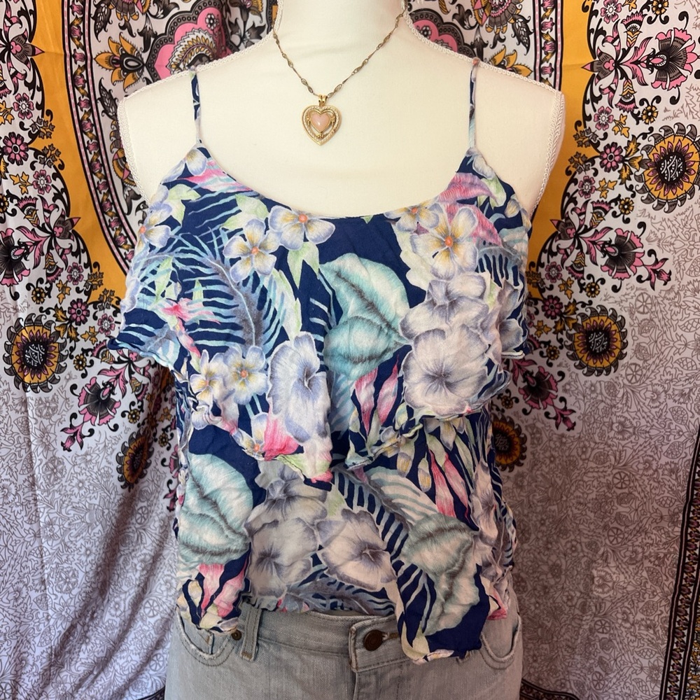 Floral Print Women's Top - Blue and Pink